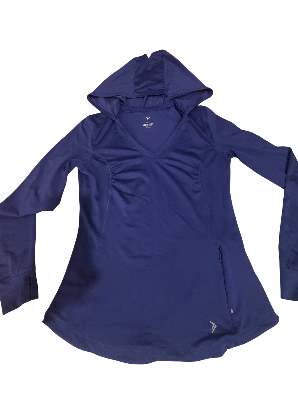 Old Navy Navy V-Neck Hooded Long Sleeve Active Top